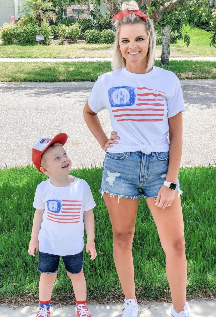 Kids Monogrammed 'Watercolor American Flag' T-Shirt - United Monograms