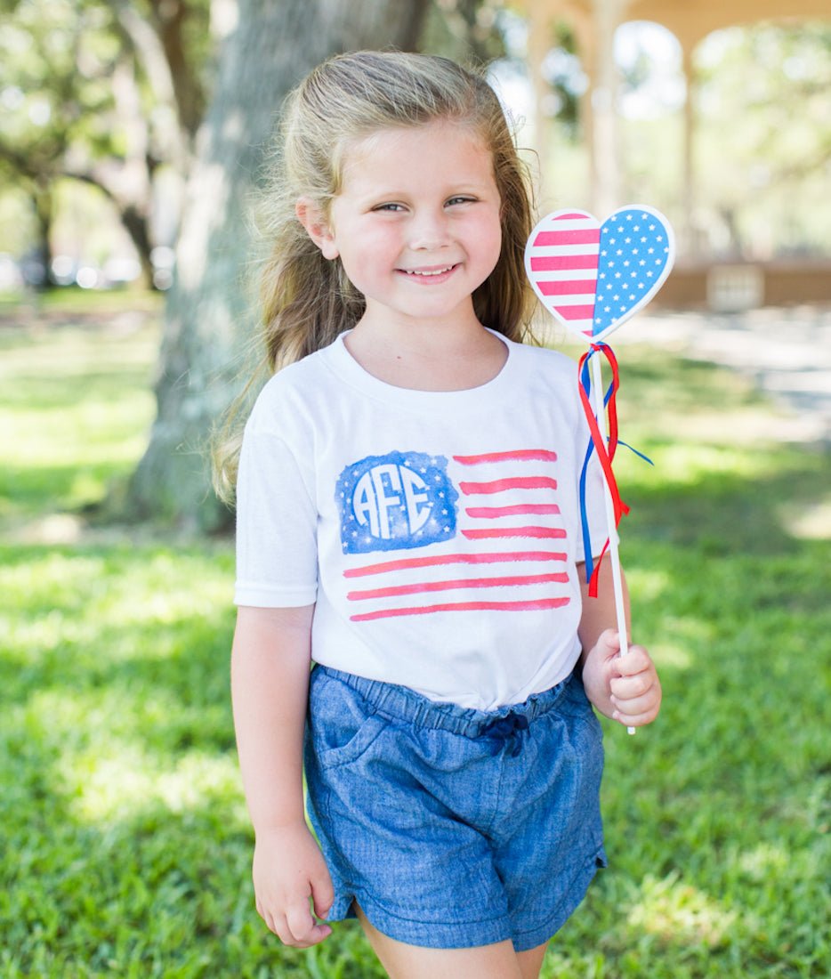 Kids Monogrammed 'Watercolor American Flag' T-Shirt - United Monograms