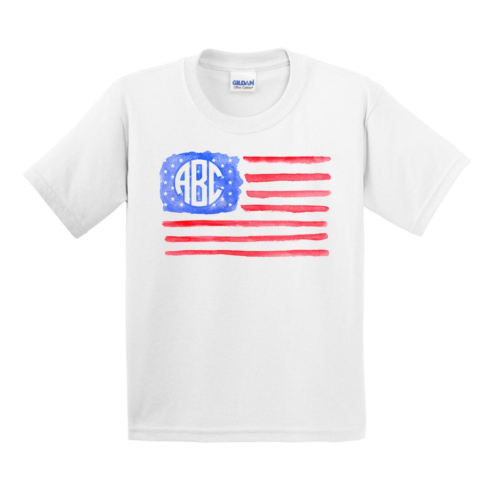 Kids Monogrammed 'Watercolor American Flag' T-Shirt - United Monograms