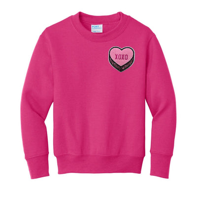 Kids 'Pink XOXO Candy Heart' Letter Patch Crewneck Sweatshirt - United Monograms
