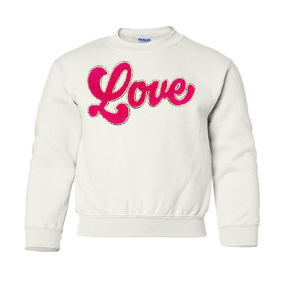 Kids Script Hot Pink Love Letter Patch Sweatshirt - United Monograms