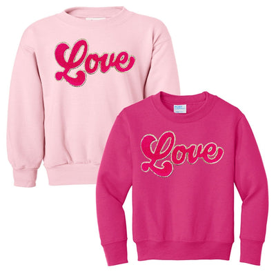 Kids Script Hot Pink Love Letter Patch Sweatshirt - United Monograms