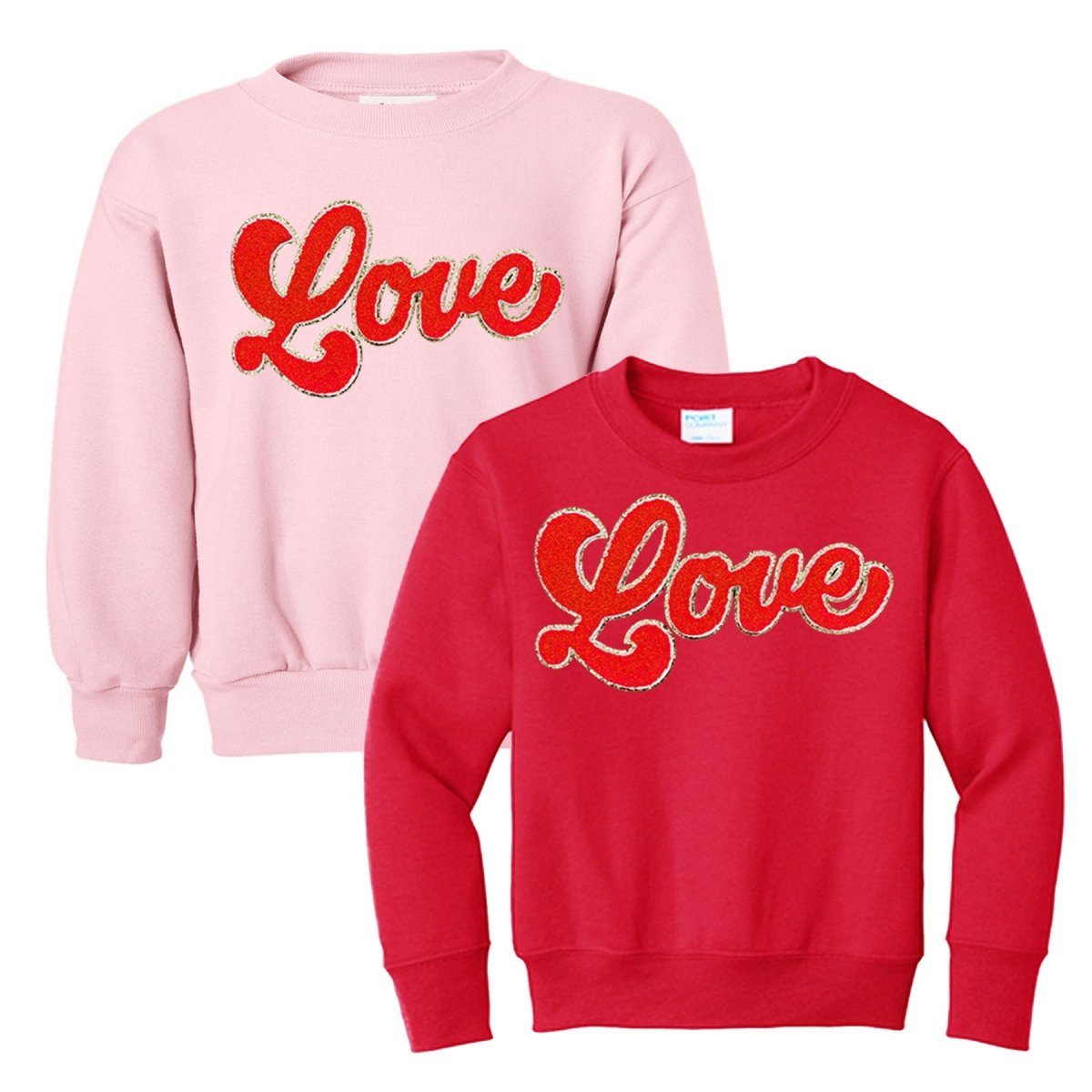 Kids Script Red Love Letter Patch Crewneck Sweatshirt - United Monograms