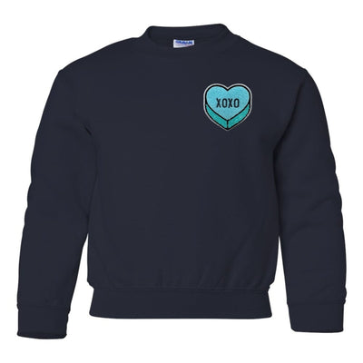 Kids 'Tiffany Blue XOXO Candy Heart' Letter Patch Crewneck Sweatshirt - United Monograms