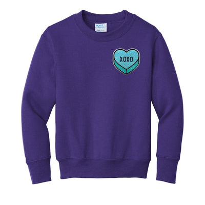 Kids 'Tiffany Blue XOXO Candy Heart' Letter Patch Crewneck Sweatshirt - United Monograms