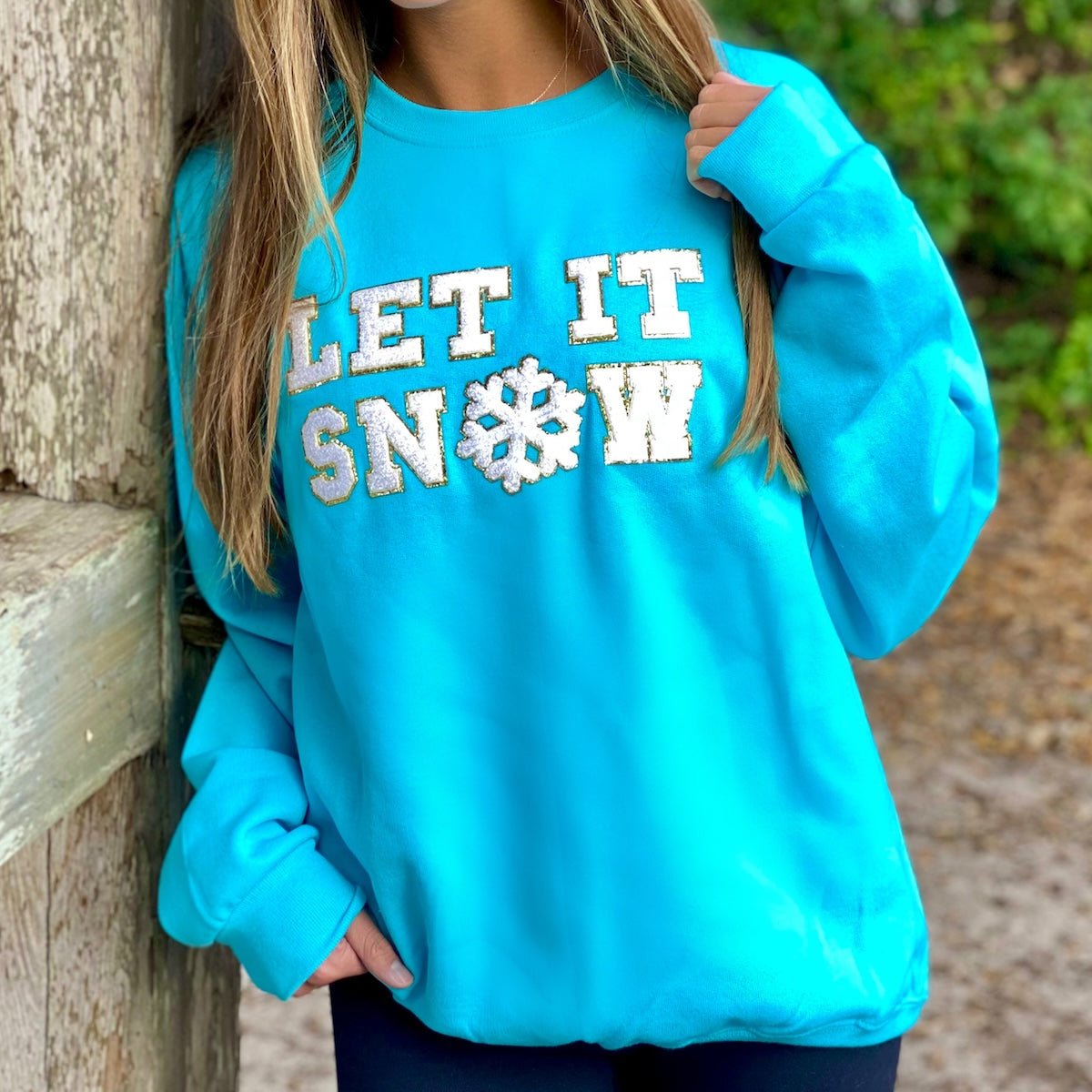 Let It Snow Letter Patch Crewneck Sweatshirt - United Monograms