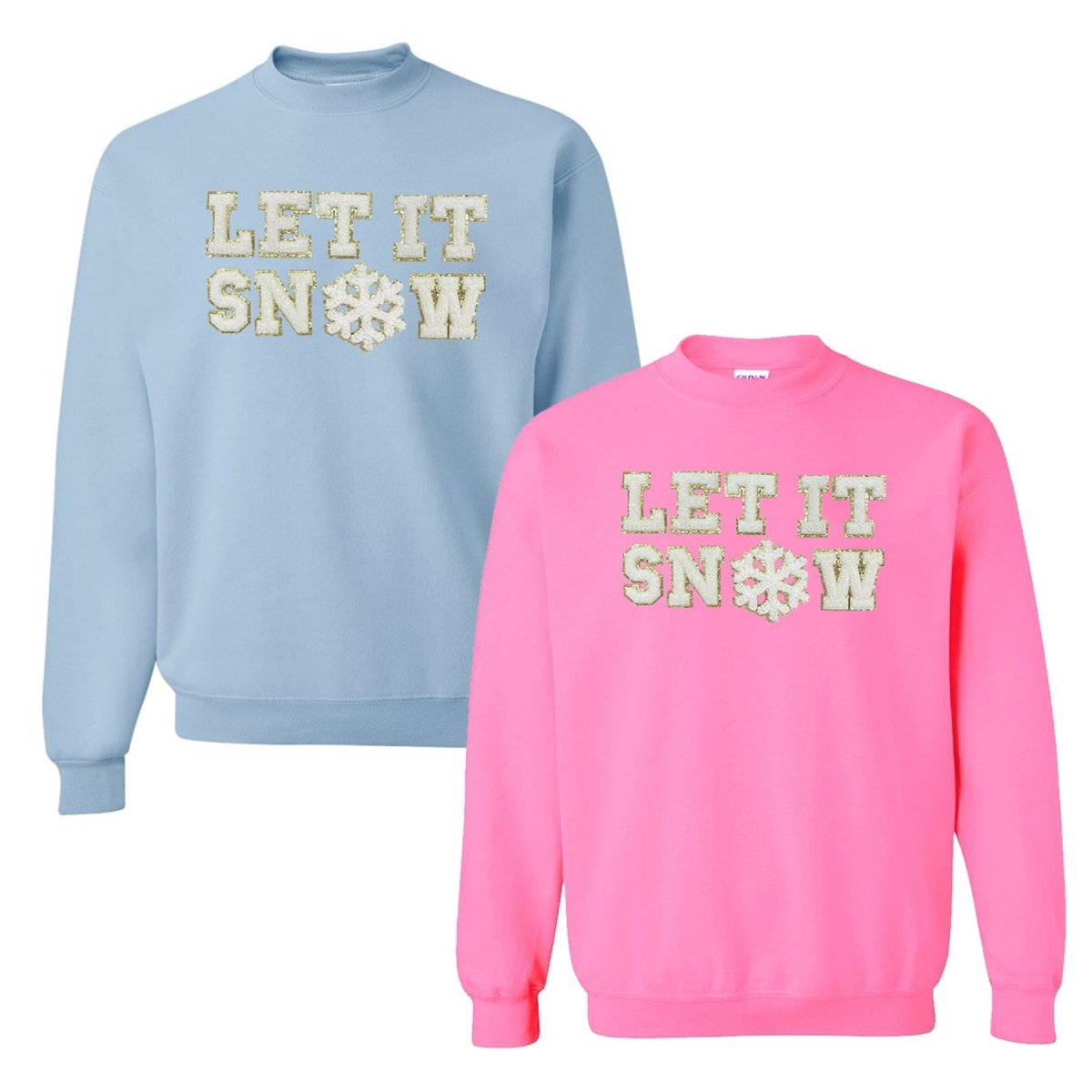 Let It Snow Letter Patch Crewneck Sweatshirt - United Monograms