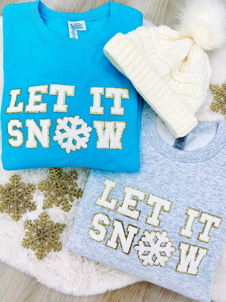 Let It Snow Letter Patch Crewneck Sweatshirt - United Monograms