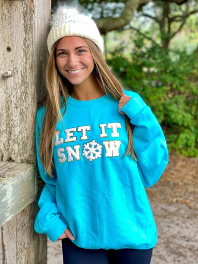 Let It Snow Letter Patch Crewneck Sweatshirt - United Monograms