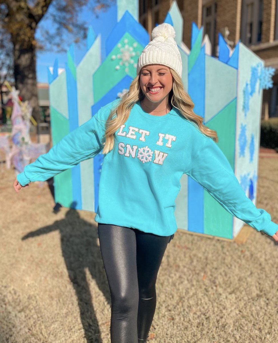 Let It Snow Letter Patch Crewneck Sweatshirt - United Monograms