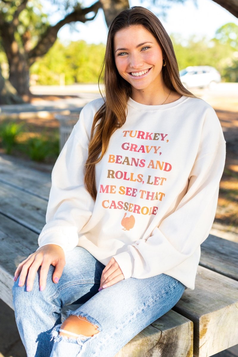 'Let Me See That Casserole' Cream Crewneck Sweatshirt - United Monograms