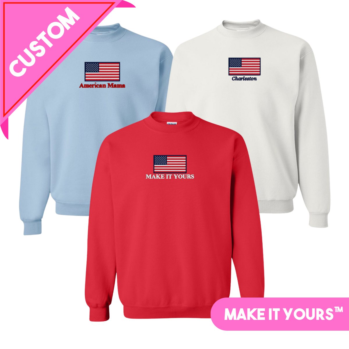 Make It Yours™ 'American Flag' Crewneck Sweatshirt - United Monograms