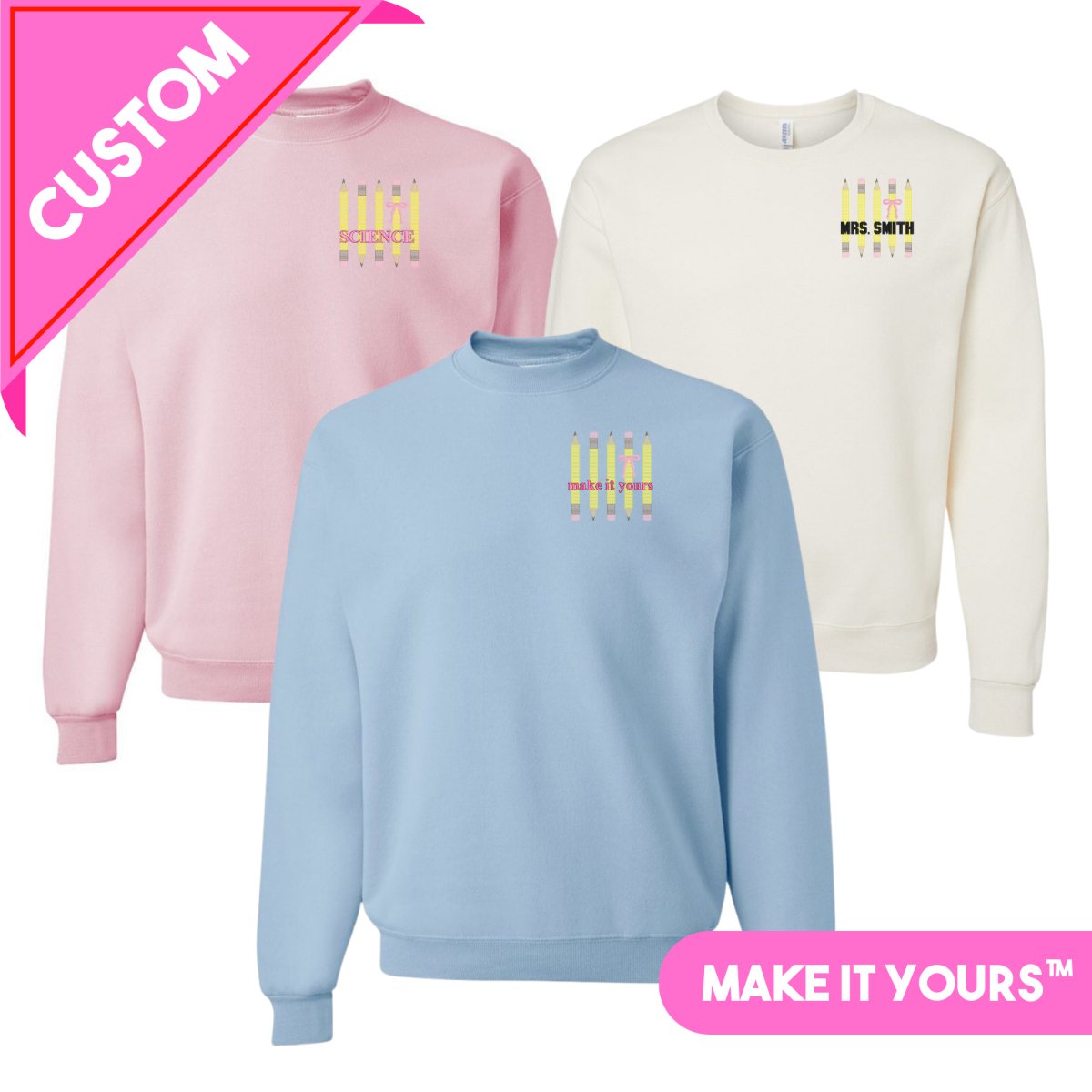 Make It Yours™ 'Bow & Pencil' Crewneck Sweatshirt - United Monograms