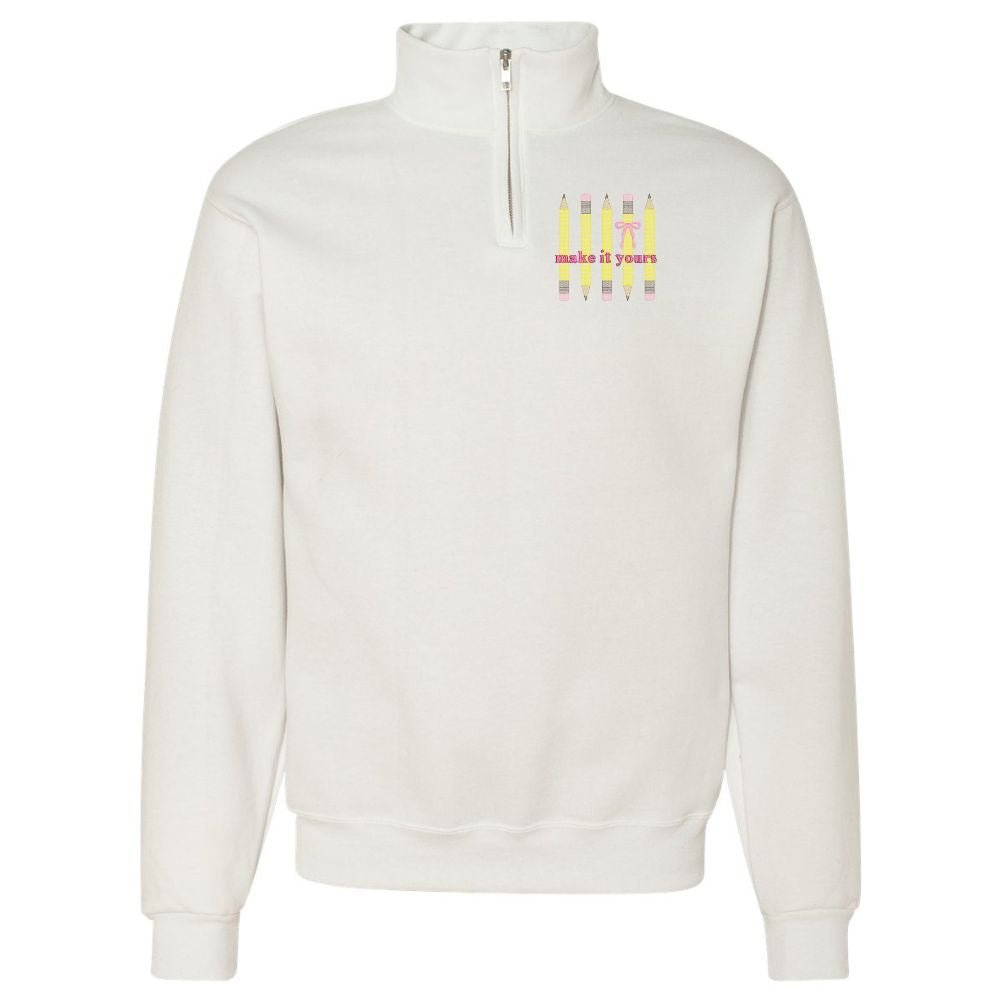 Make It Yours™ 'Bow & Pencil' Quarter Zip Sweatshirt - United Monograms