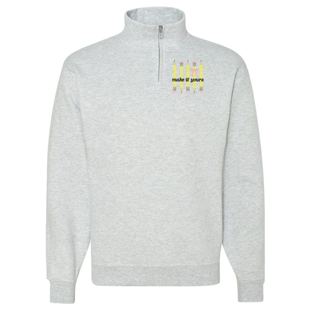 Make It Yours™ 'Bow & Pencil' Quarter Zip Sweatshirt - United Monograms