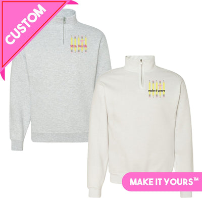 Make It Yours™ 'Bow & Pencil' Quarter Zip Sweatshirt - United Monograms