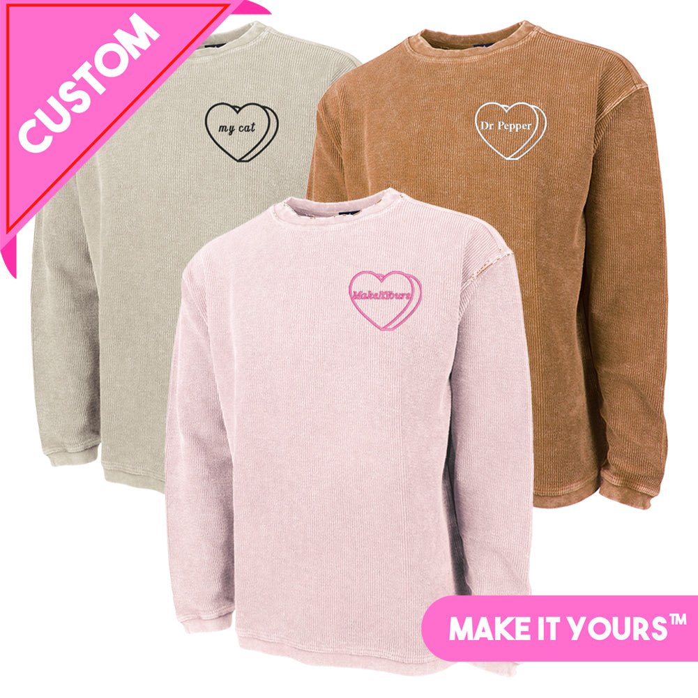 Make It Yours™ 'Candy Heart' Embroidered Corded Crewneck - United Monograms