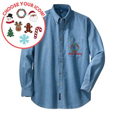 Make It Yours™ Christmas Icon Oversized Denim Shirt - United Monograms