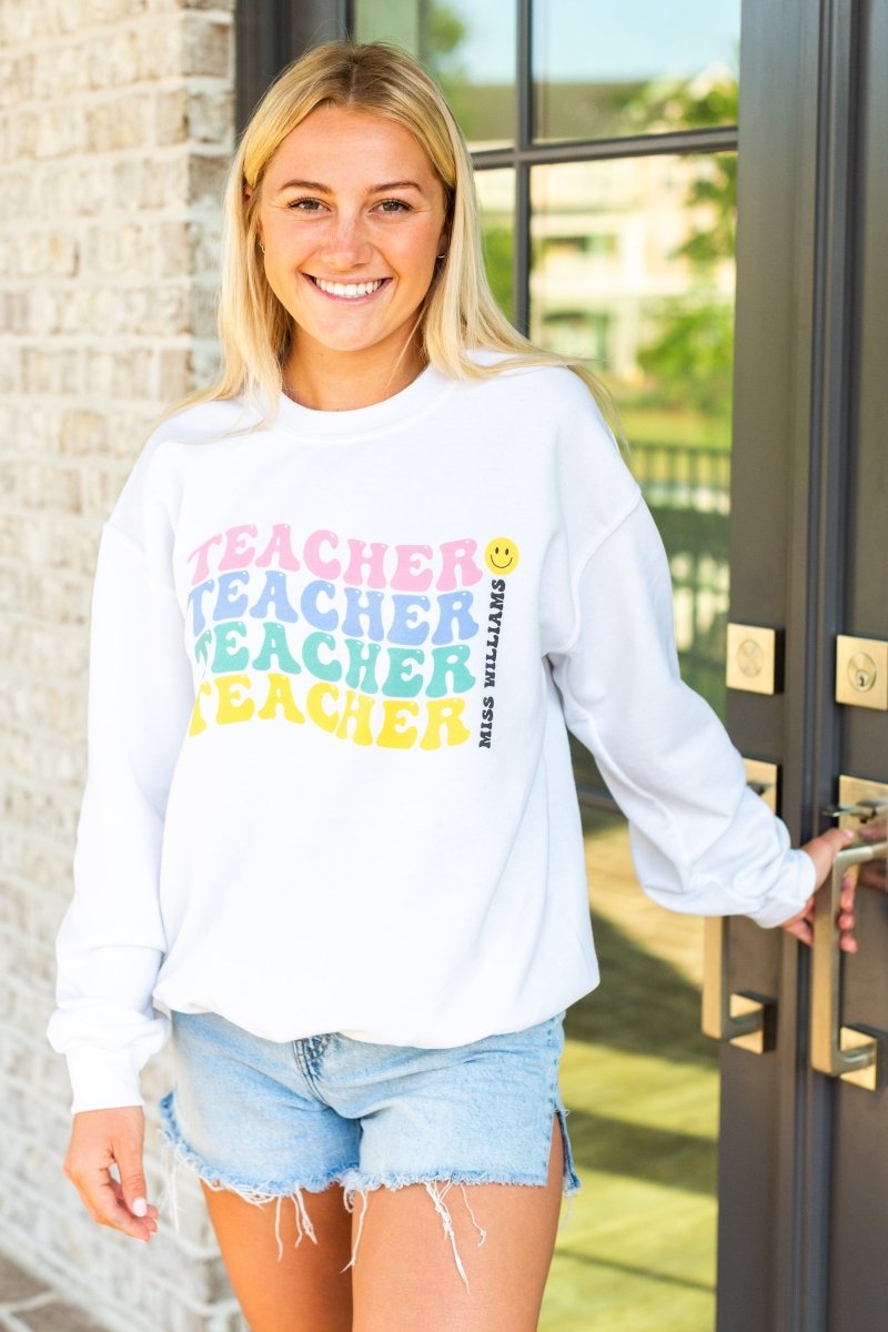 Make It Yours™ 'Retro Teacher' Crewneck Sweatshirt - United Monograms