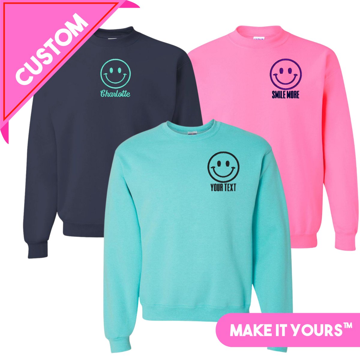 Make It Yours™ 'Smiley Face' Crewneck Sweatshirt - United Monograms