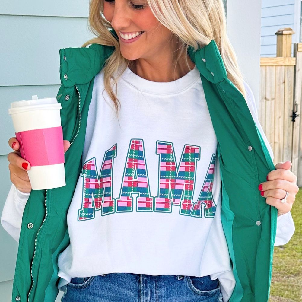 'Mama Christmas Plaid' Crewneck Sweatshirt - United Monograms