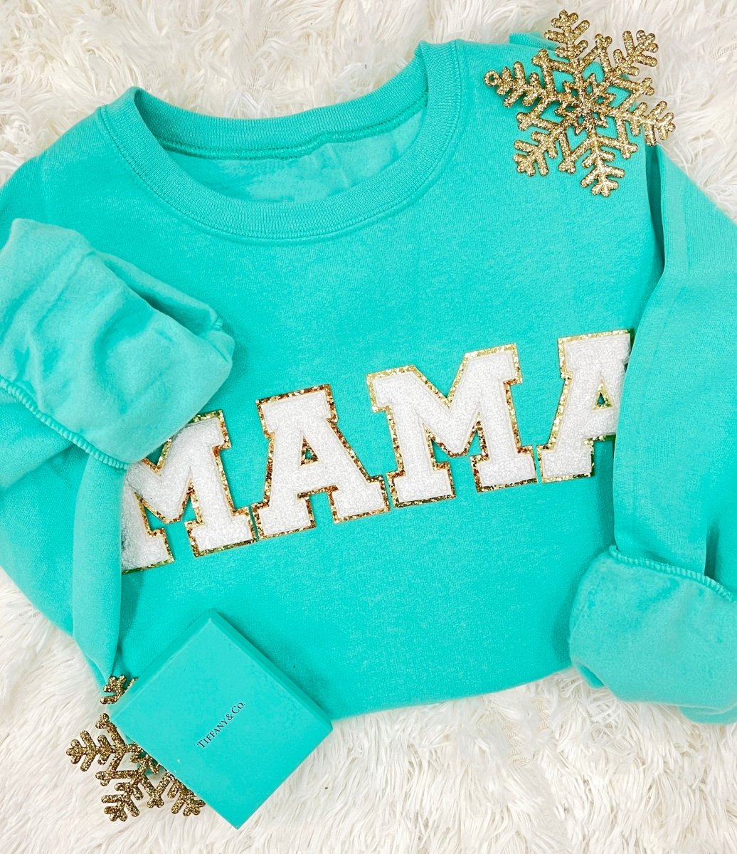 Mama/Mom Letter Patch Crewneck Sweatshirt - United Monograms