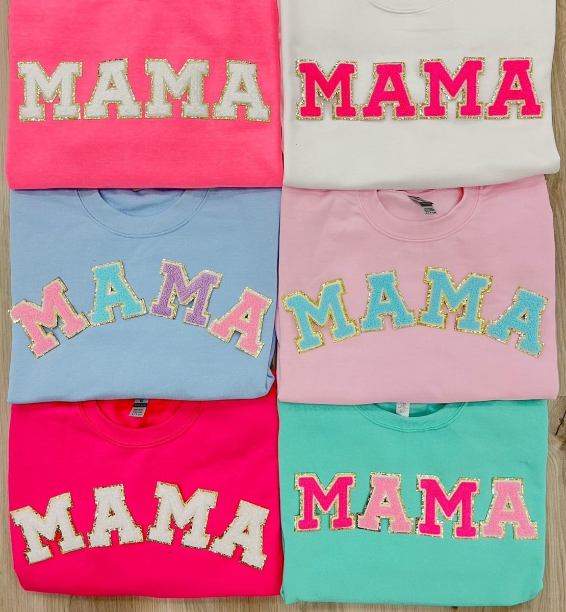 Mama/Mom Letter Patch Crewneck Sweatshirt - United Monograms