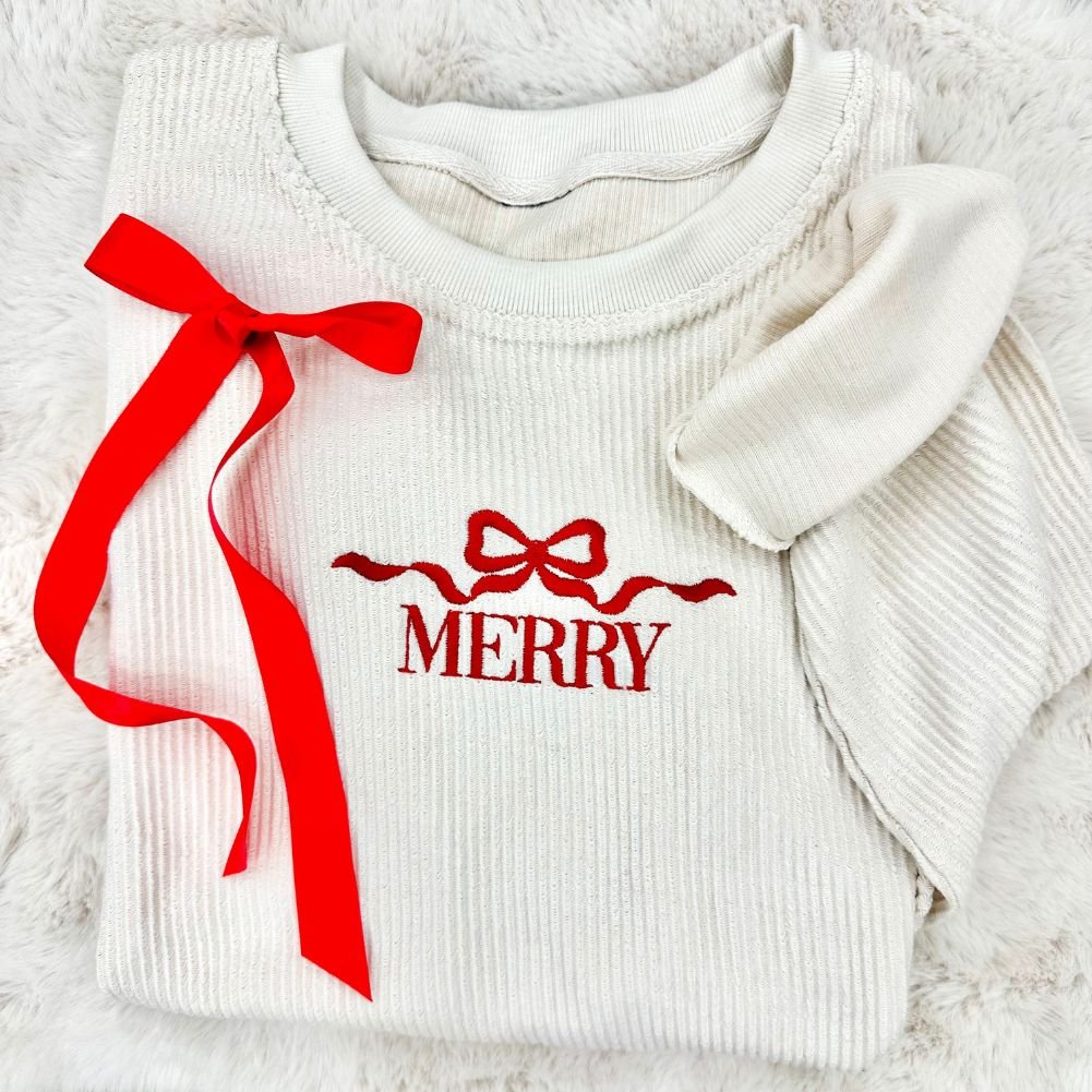 'Merry Bow' Corded Crewneck - United Monograms