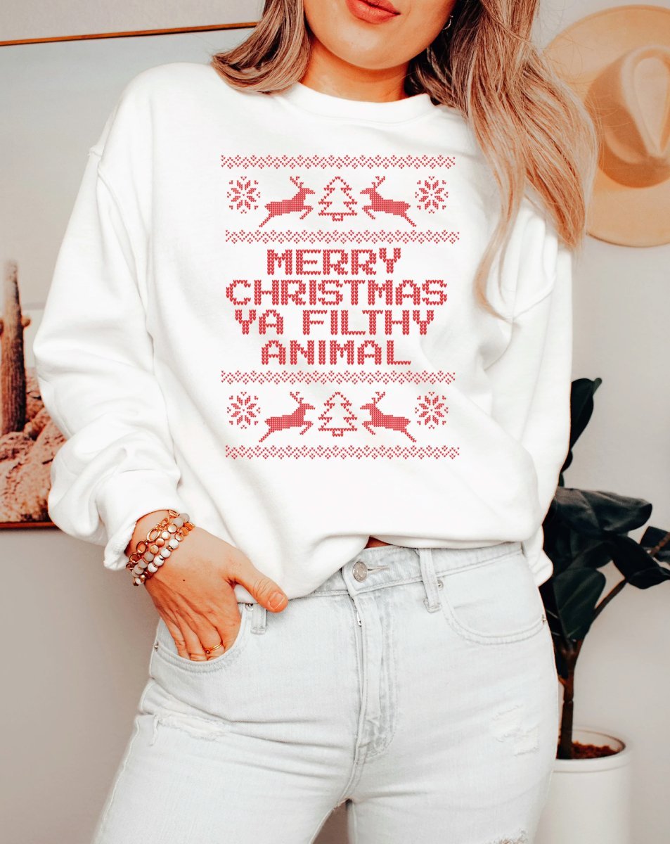 Merry christmas ya filthy animal womens sweater hotsell