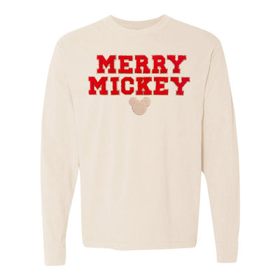 Merry Mickey Letter Patch Comfort Colors Long Sleeve T-Shirt - United Monograms