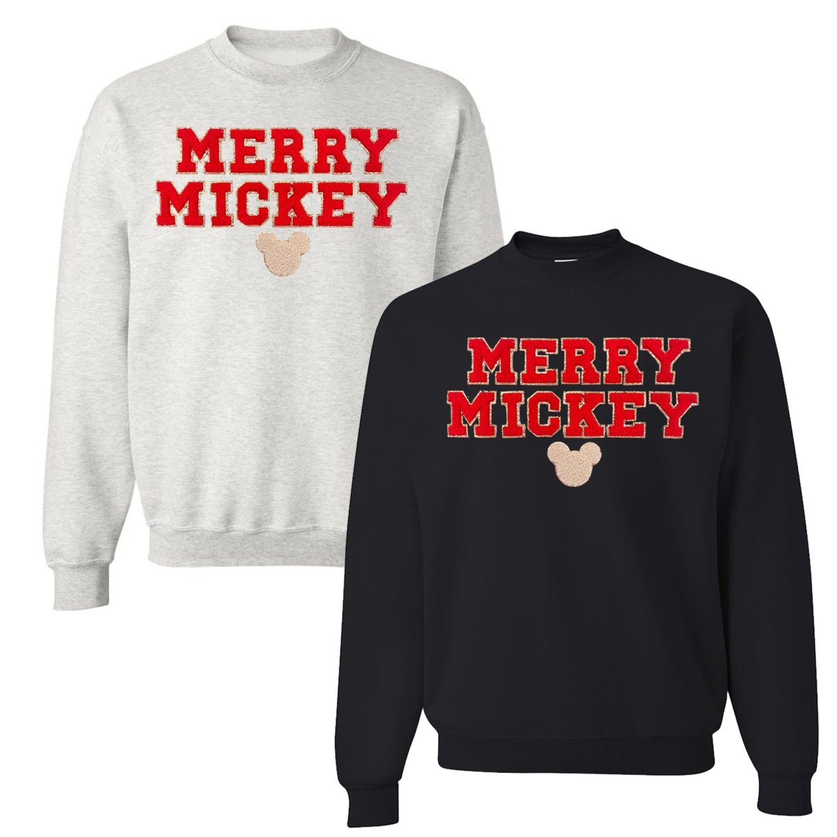 Merry Mickey Letter Patch Crewneck Sweatshirt - United Monograms