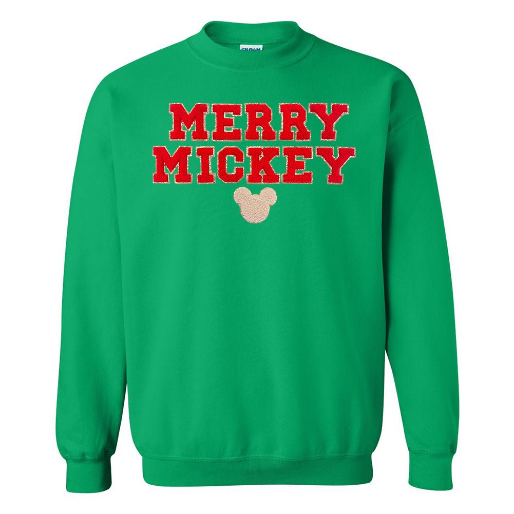 Merry Mickey Letter Patch Crewneck Sweatshirt - United Monograms