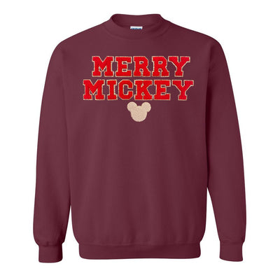 Merry Mickey Letter Patch Crewneck Sweatshirt - United Monograms