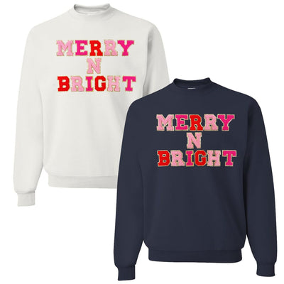 Merry N Bright Letter Patch Crewneck Sweatshirt - United Monograms