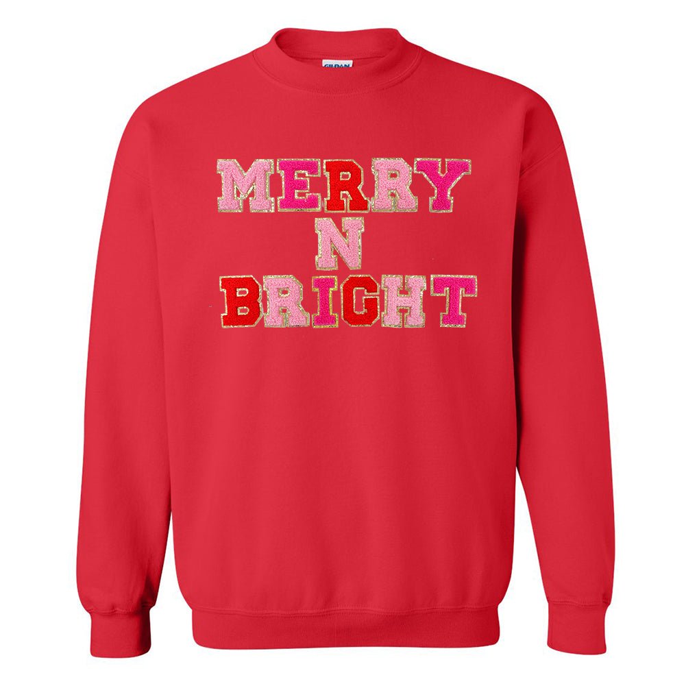 Merry N Bright Letter Patch Crewneck Sweatshirt - United Monograms