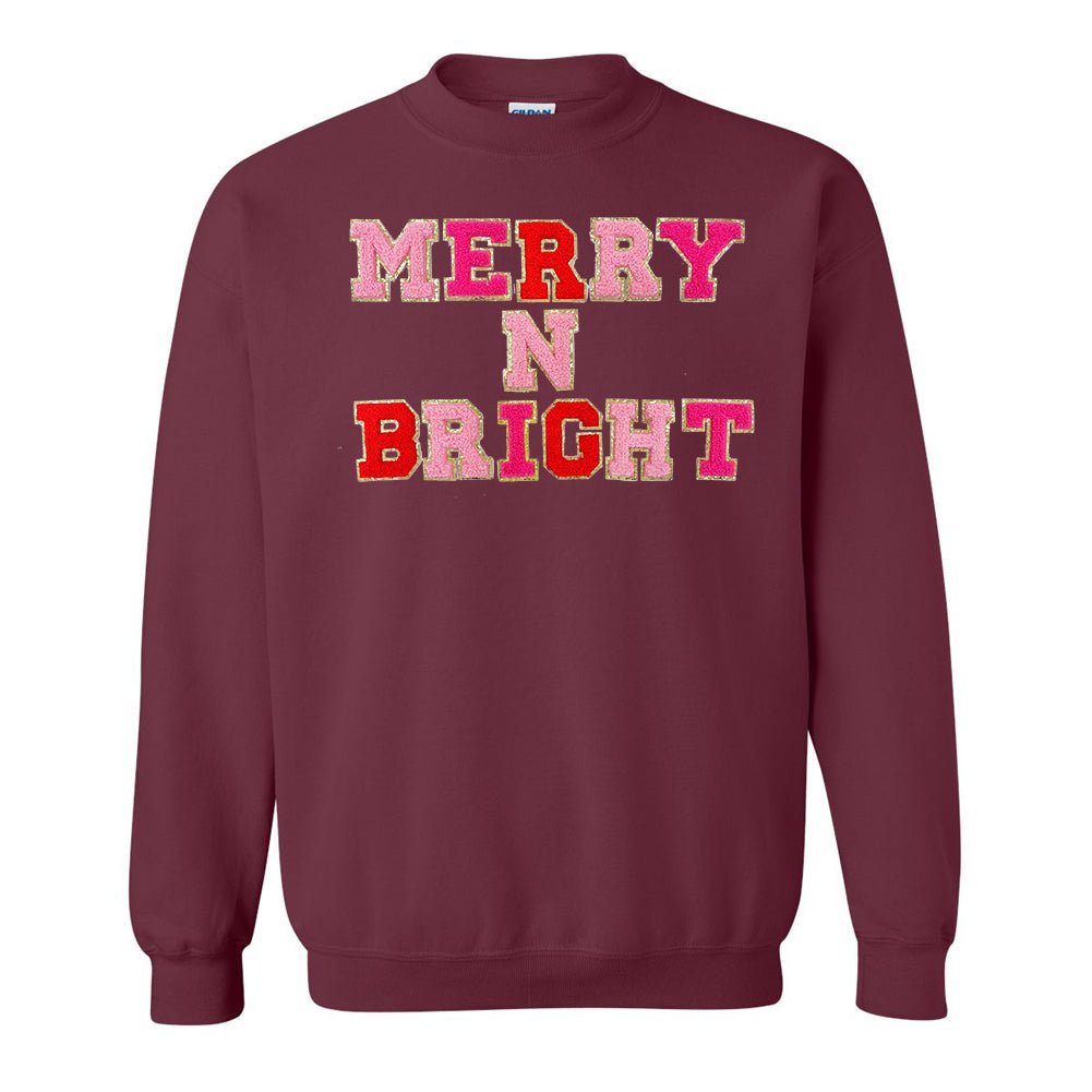 Merry N Bright Letter Patch Crewneck Sweatshirt - United Monograms