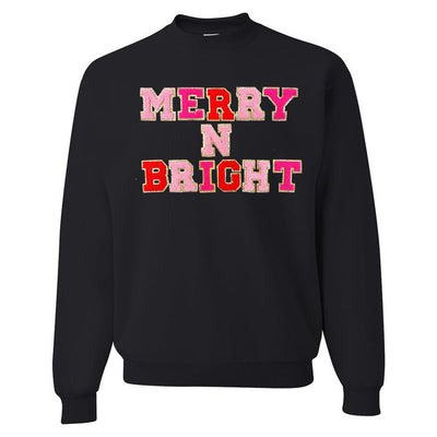 Merry N Bright Letter Patch Crewneck Sweatshirt - United Monograms