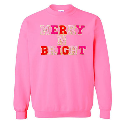 Merry N Bright Letter Patch Crewneck Sweatshirt - United Monograms