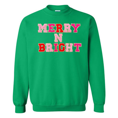 Merry N Bright Letter Patch Crewneck Sweatshirt - United Monograms