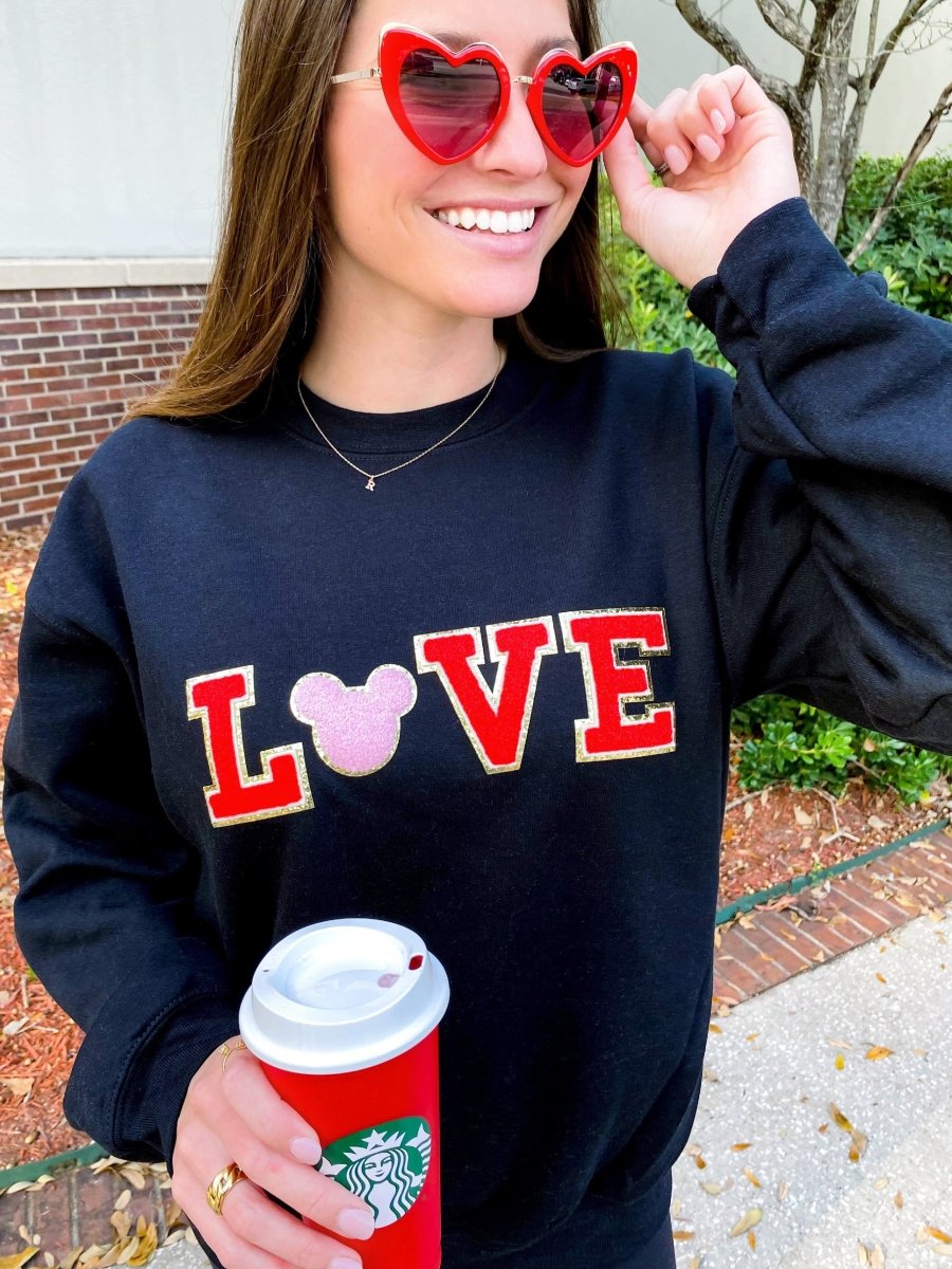 Mickey Love Letter Patch Crewneck Sweatshirt - United Monograms