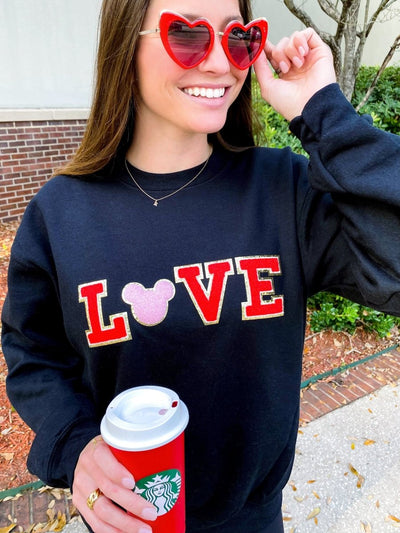 Mickey Love Letter Patch Crewneck Sweatshirt - United Monograms