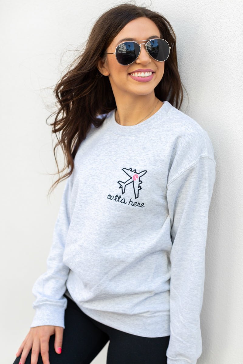 Monogrammed Airplane 'Outta Here' Crewneck Sweatshirt - United Monograms