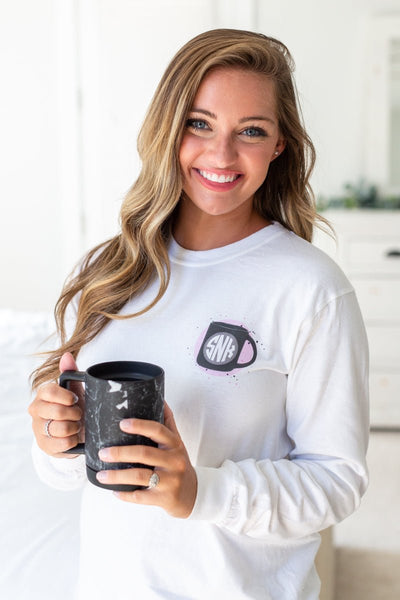 Monogrammed 'Alexa, Bring Me Coffee In Bed' Front & Back Long Sleeve T-Shirt - United Monograms