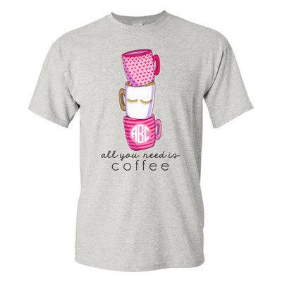 Monogrammed 'All You Need Is Coffee' Basic T-Shirt - United Monograms
