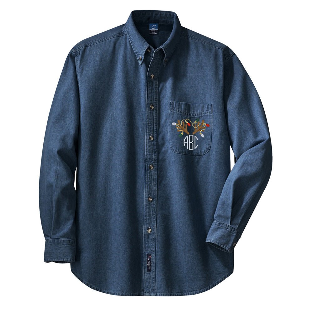 Monogrammed 'Antler Lights' Oversized Denim Shirt - United Monograms