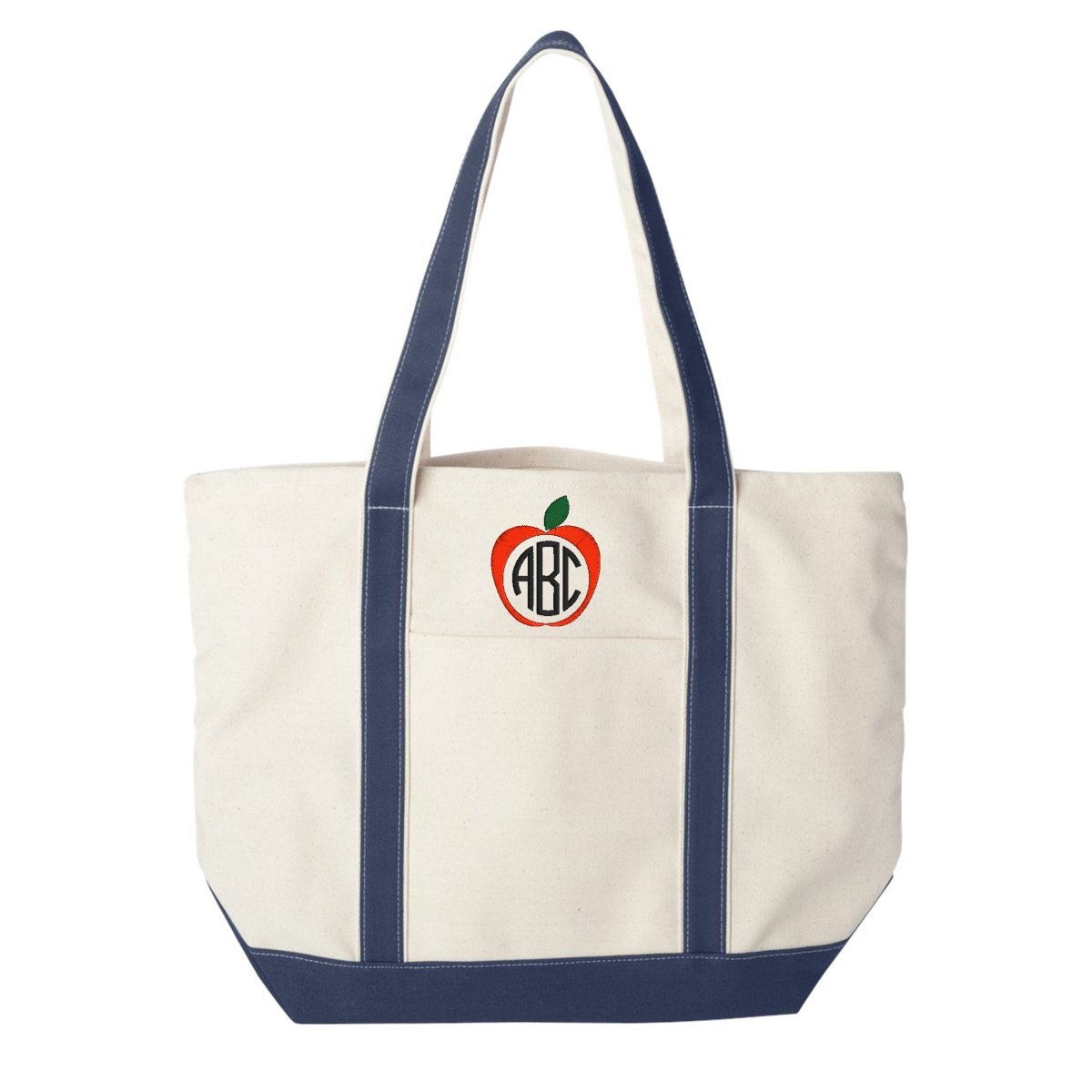 Monogrammed Apple Extra Large Canvas Boat Tote - United Monograms