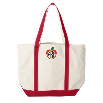 Monogrammed Apple Extra Large Canvas Boat Tote - United Monograms