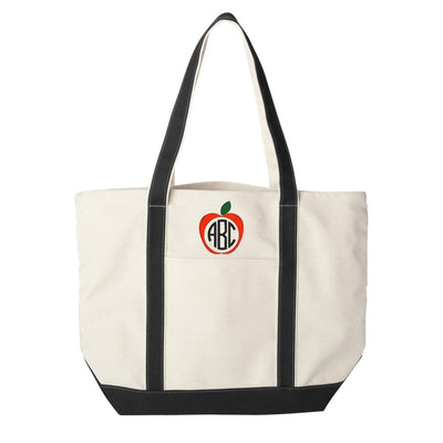 Monogrammed Apple Extra Large Canvas Boat Tote - United Monograms