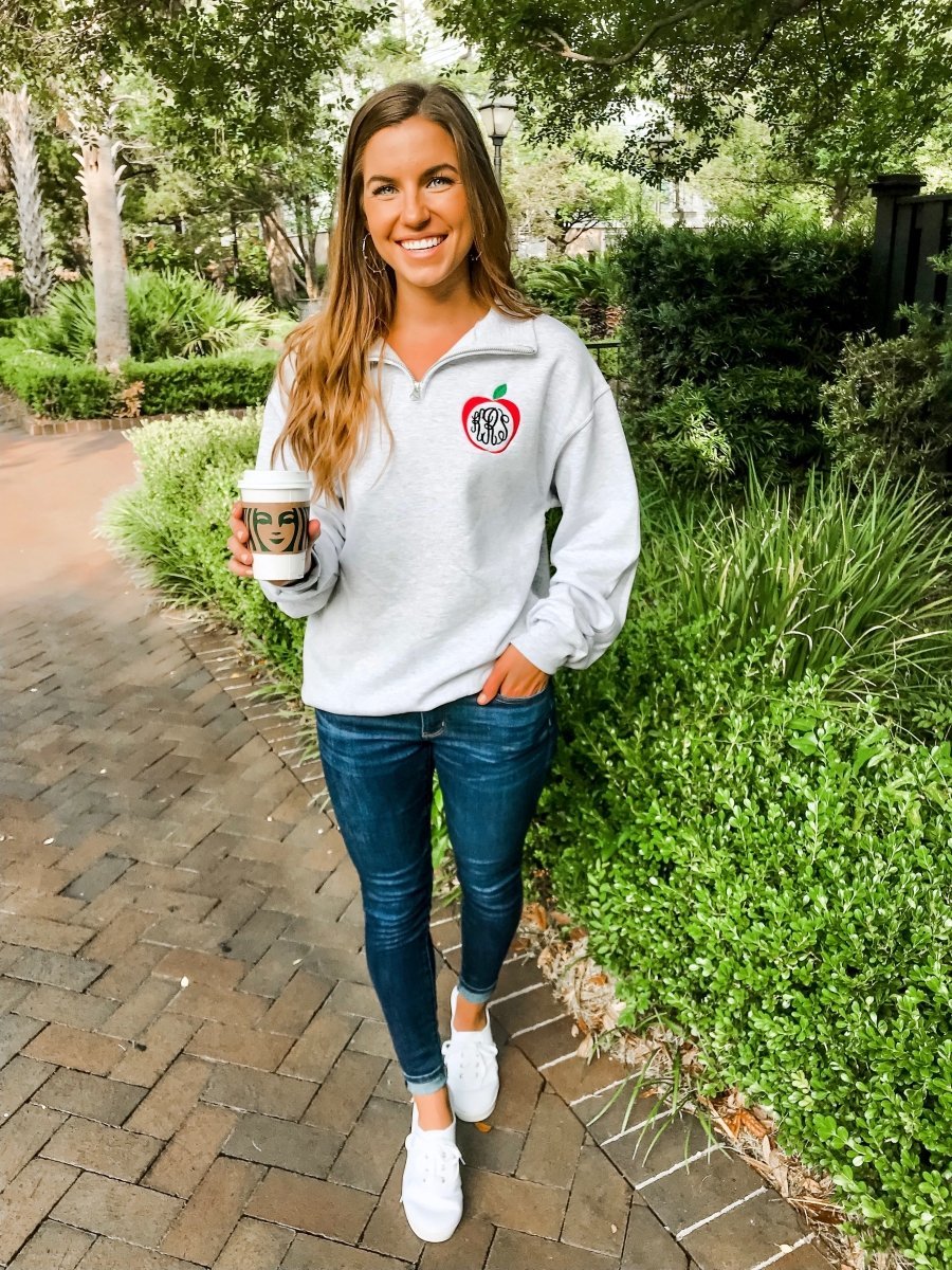 Monogrammed Apple Quarter Zip Sweatshirt - United Monograms