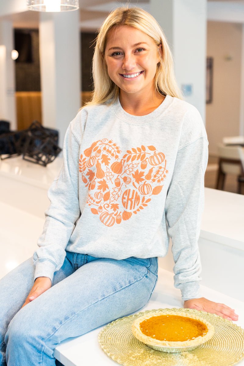 Monogrammed 'Autumn Heart' Crewneck Sweatshirt - United Monograms